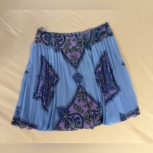 INC International Concepts A-Line Pleated Skirt in Blue and Purple Paisley Print